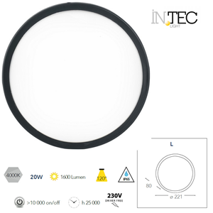 FANLEDEVERLANT Plafoniera da esterno led Ever antracite 20W 1600lm 4000K IP65 policarbonato