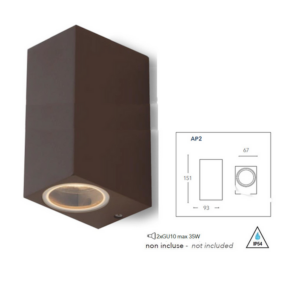 FANIQUBOAP2BRO  Applique da parete esterno moderno design in alluminio corten